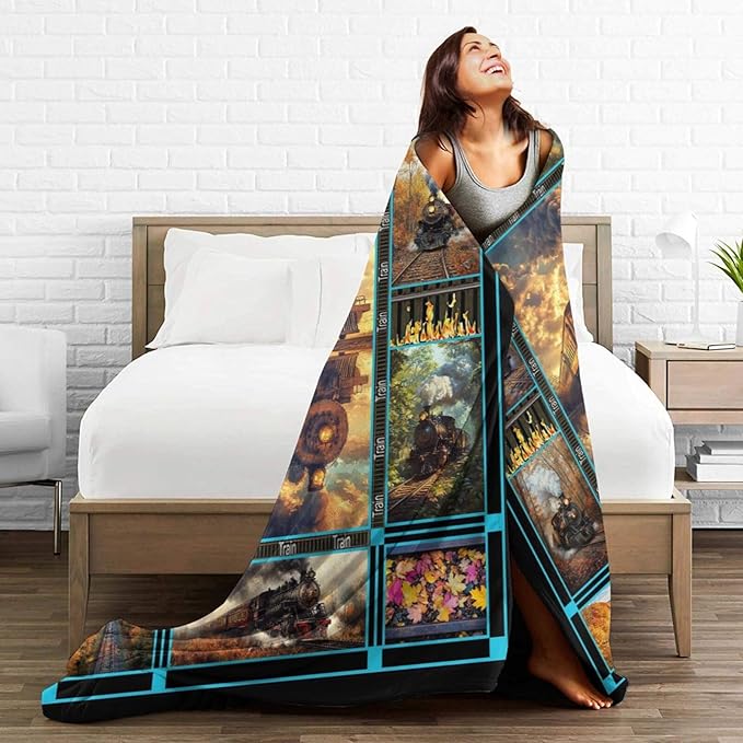 Train Blanket Jet Train Throw Blanket Flannel Stuff Merch Cozy Decor Fleece Soft Plush Fuzzy Warm Lightweight Bedding Gifts for Kids Women Men Girls Boy Couch 80"X60"