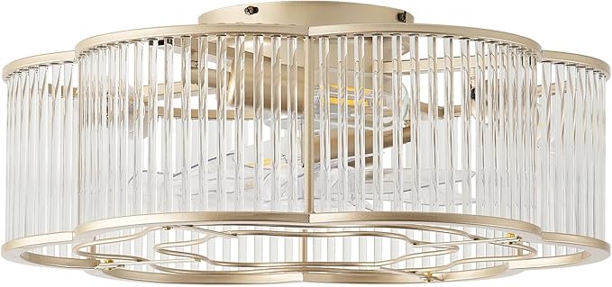 20" Gold Ceiling Fans with Lights Flush Mount, Gold Crystal Ceiling Fan with Light Remote Control, Mid-Century 6 Speeds for Bedroom, Living Room, Nursery