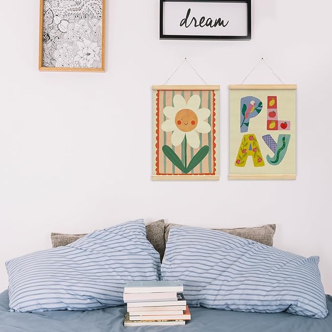 NaZaUK Playroom Wall Decor, Boho Kids Girl Nursery Wall Art, Playroom Calming Corner Classroom Counseling Office Poster Hanger Frame, Play Poster for Kids Bedroom, 12x16 Inch, Set of 2
