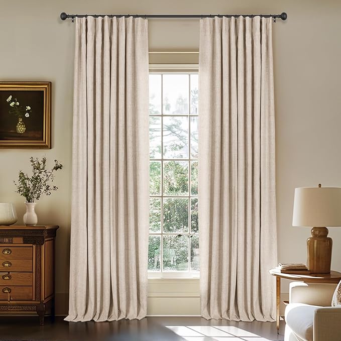 INOVADAY 100% Blackout Curtains for Bedroom, Black Out Curtains 96 Inch Long, Clip Rings Linen Blackout Drapes, Thermal Insulated Room Darkening for Living Room, 2 Panels - Oatmeal,W50xL96