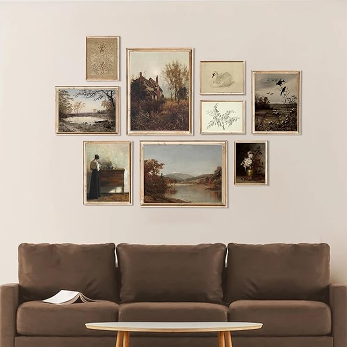 uniro Vintage Wall Art Decor Prints Farmhouse Wall Decor Vintage Fall Autumn Canvas Wall Art Prints Nature Landscape Lakes Swan Botanical Flower Women Painting Poster Rustic Cottagecore Decor Retro