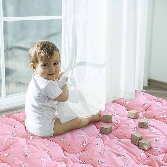 SPRINGSPIRIT Baby Play Mat, 47x47 Infant Play Mat for Playpen, Thicken Baby Mat for Floor, Non-Slip Washable Playmat for Babies, Toddlers, Pink