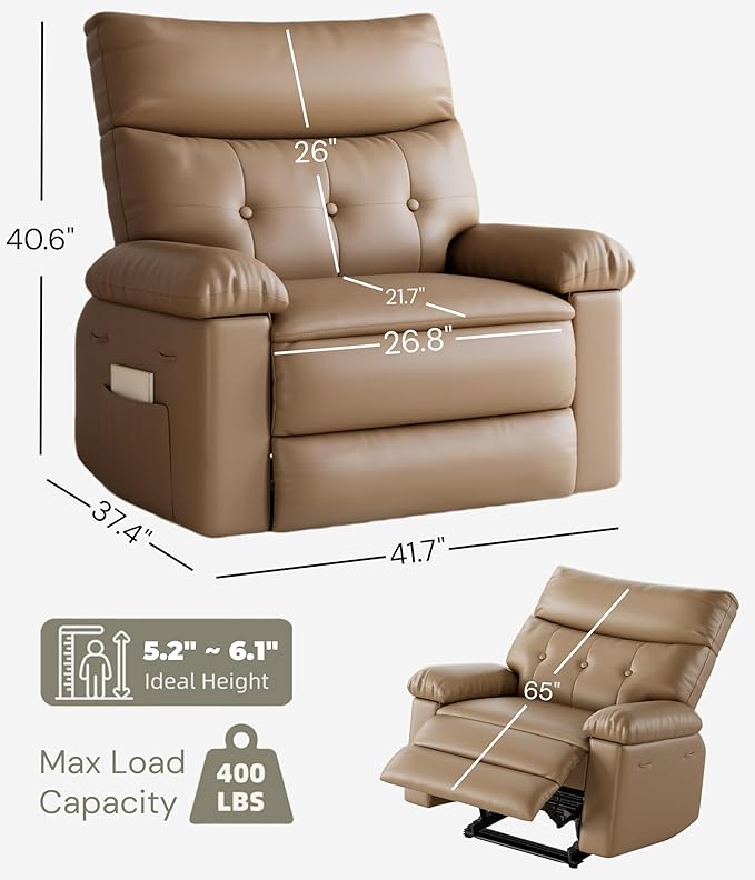 GarveeHome Oversized Wide Recliner Chair - Heat and Massage, PU Leather Extra Wide Manual Recliner for Adults, Large Lazy Chair with 1.5X Sponge Comfort Arm and Back for Living Room, Bedroom