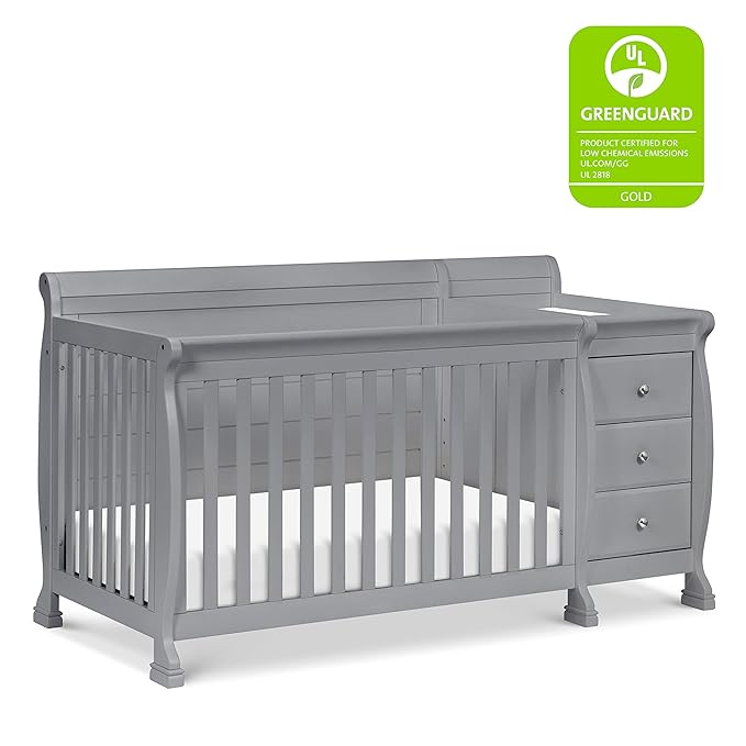 DaVinci Kalani 4-in-1 Convertible Baby Crib & Changing Table Combo - GREENGUARD Gold Certified - Toddler Bed, Daybed, Full-Size Bed Conversion - 4 Adjustable Mattress Heights - Gray
