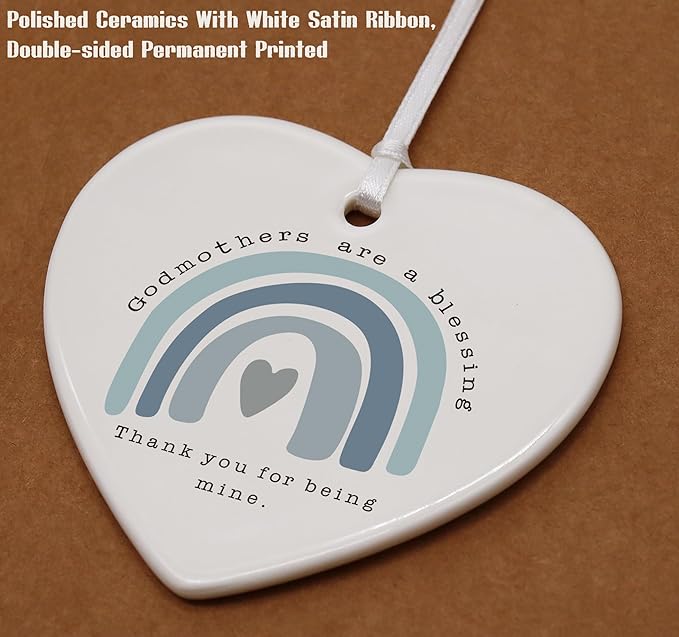 Heart Shaped Christmas Ornament-Godmother Gift for First Time Godmother-Christening Baptism Pregnancy Announcement Proposal Gift-Sentimental Keepsake Decoration for Religious Celebration