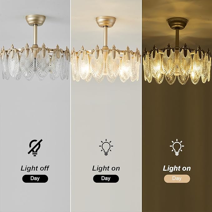 Crystal Fandelier Ceiling Fan with Light Chandelier Fan Glass Semi Flush Mount Remote Control 6 Speeds 20 Inch Low Profile for Girl's Bedroom Living Room Kitchen Island