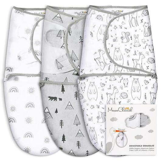 Mama Cheetah Preemie Swaddle Sack - Organic Swaddle Sleep Sacks for Preemies, 4-7 lbs, Newborn Essentials, 3-Pack, Grey