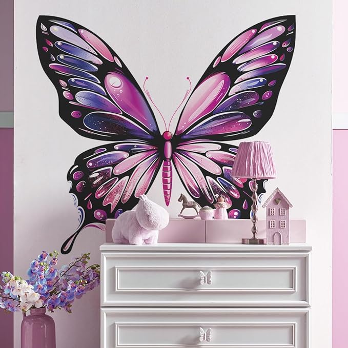 Large Colorful Butterfly Wall Decals for Kids Bedroom Pink & Purple Butterfly Wall Stickers, Removable Peel and Stick Wall Art Murals for Girls & Boys Room, Playroom, Living Room