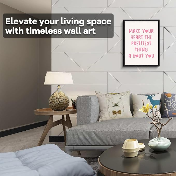 Motivational Quote Wall Art, kind heart message, pastel minimalist wall decor, matte finish framed canvas print, positive affirmation poster artwork, for girls room dorm gift, 12x15 inch