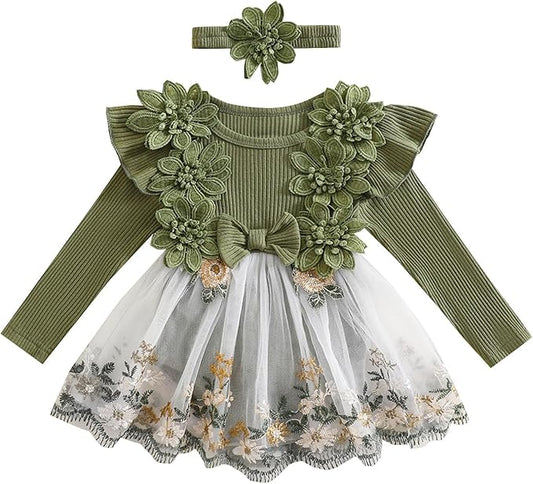 Giraropa Baby Girl Fall Winter Clothes Long Sleeve Romper Dress + Socks + Headband Newborn Infant Cute Casual Outfits