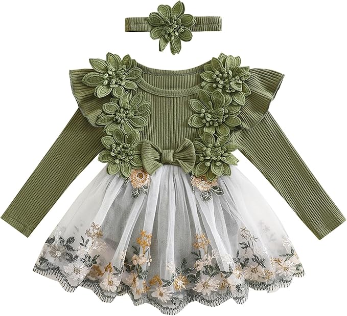 Giraropa Baby Girl Fall Winter Clothes Long Sleeve Romper Dress + Socks + Headband Newborn Infant Cute Casual Outfits