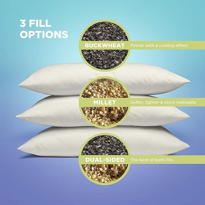 Bean Products Travel Bed Pillow for Sleeping – Organic Millet Fill with Organic Cotton Fabric, Soft Toddler Head Pillow – Eco-Friendly, Breathable, and Durable Sleep Aid, Made in The USA, 13" x 18"