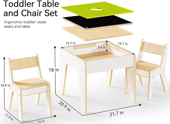 wingyz Kids Table and Chair Set for Study,Building,Art,Dining 4 in 1,Toddler Activity Table with Storage for Big/Small Blocks Construction,Wooden Sensory Play Desk with Chalkboard,Boy Girls Gifts