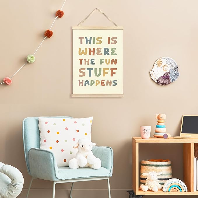 Hiuwevt Boho Fun Classroom Poster Hanger Frame, Kids Playroom Decor, This Is Where the Fun Stuff Happens Colorful Wall Art Decor for Kids Room Nursery Playroom Classroom Home, 12x16 Inch
