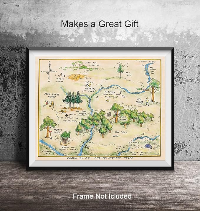 Winnie Pooh Nursery Decor - LARGE 11X14 - Toddler Baby Room Wall Art - Little Boys Bedroom Decor - Baby Shower Decorations - Vintage Hundred Acre Wood - Kids Wall Art - Girls Room Decor