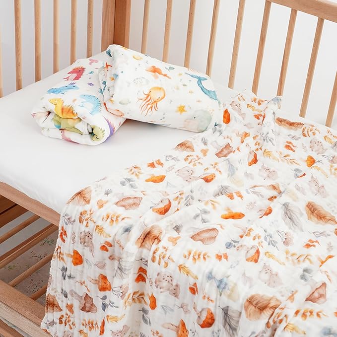 Muslin Swaddle Blankets 6-Layer Cotton Baby Blankets for Boys & Girls 43"X43"Inches Receiving Blankets,Soft Skin-Friendly Baby Crib Blanket,Breathable Quilt Bedspread(Autumn Forest)