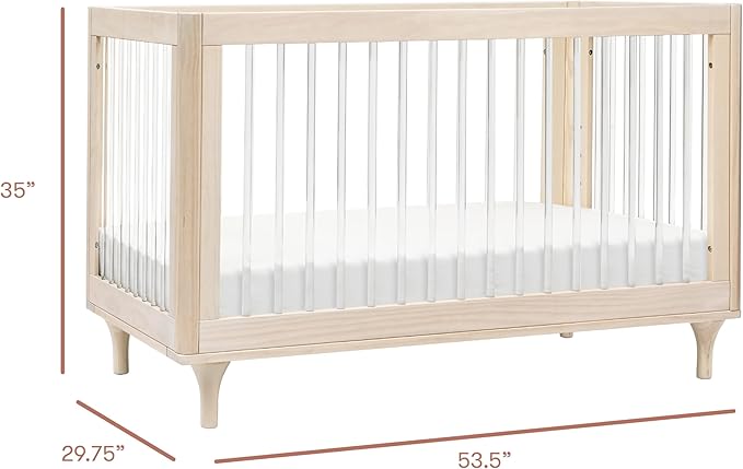 Babyletto Lolly 3-in-1 Baby Crib Convertible to Toddler Bed & Daybed, GREENGUARD Gold Certified, 4 Adjustable Heights, Includes Toddler Conversion Kit, Made of 100% Solid Wood - Washed Natural/Acrylic