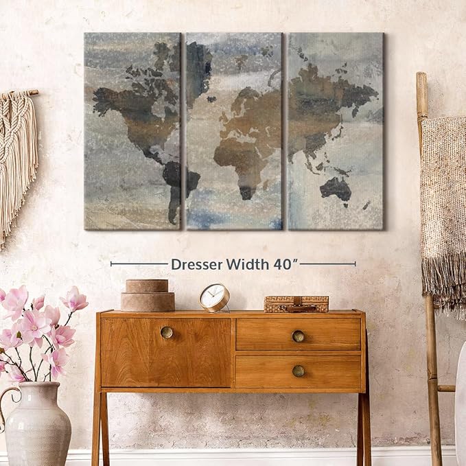ElephantStock Stone World Wall Art - Horizontal Canvas - 3-Piece Lobby Wall Decor - Painting Map Canvas Print - Beige and Gray Decor for Wall by Avery Tillmon - 50" X 32"