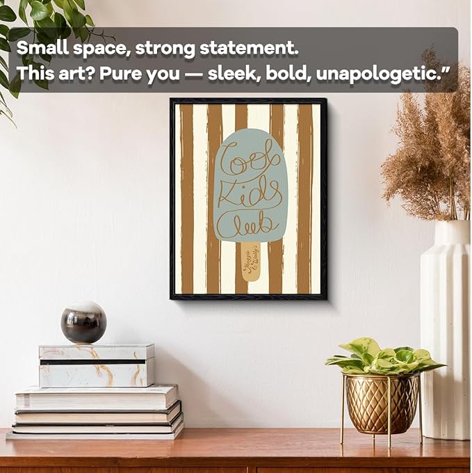 Cool Kids Club Wall Art, cool kids club message, retro children wall decor, matte finish framed canvas print, children room poster artwork, for playroom birthday gift, 12x15 inch