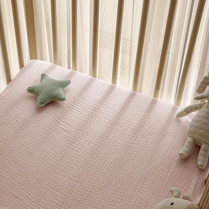 Little Grape Land Muslin Crib Sheets Fitted for Boys and Girls 2 Pack, 100% Cotton Baby Bed Sheets Soft Breathable, Neutral Fitted Baby Mattress Sheets for Standard Crib 52x28 inches, Fog Flower