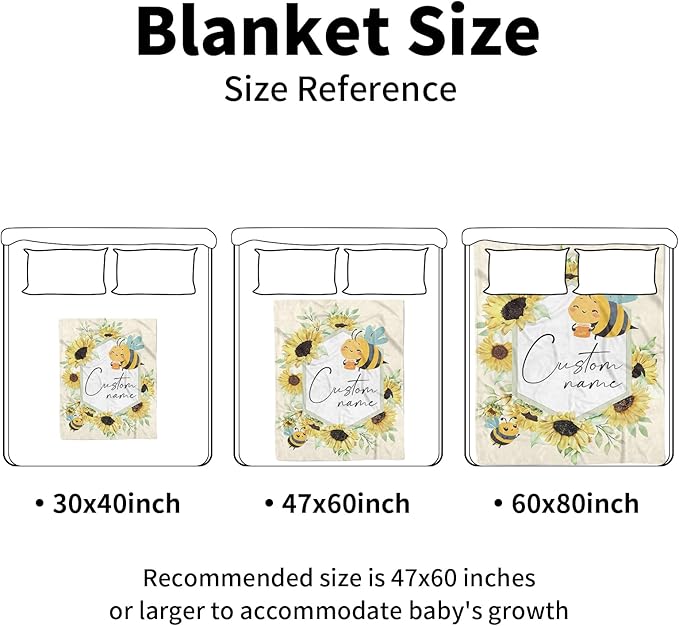 Personalized Baby Blankets for Boys Girls, Custom Name Yellow Bee Design Baby Blanket, Soft Receiving Blanket for Newborns and Toddlers, Ideal for Baby Showers and Nursery Decor