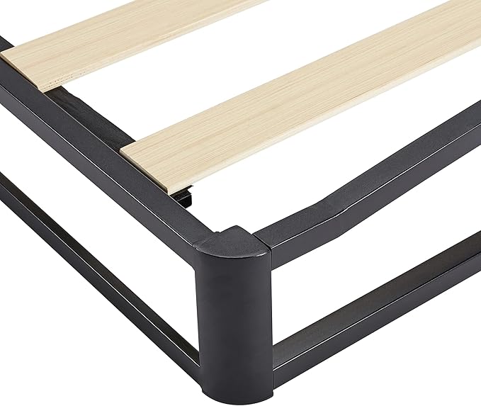 Amazon Basics Metal Platform Bed Frame, with Wood Slat Support, 6 inches High, Queen, Black