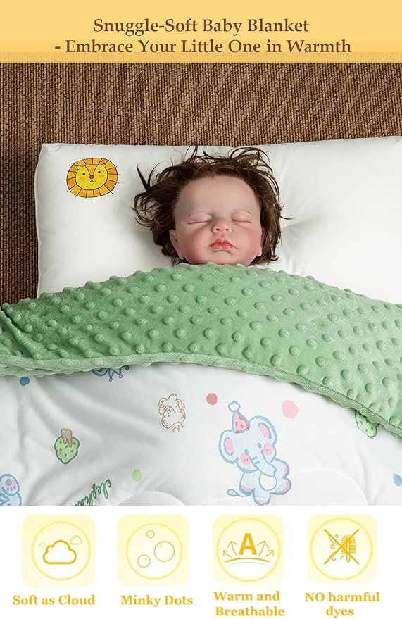 Cuite Pumpkin Infant Baby Crib Comforter for Boys and Girls,Warm Down Alternative Toddler Comforter for Bed,Pack n Play,40x 40 Small Crib Quilt,Thick Baby Quilted Blanket for Daycare with Minky Dots