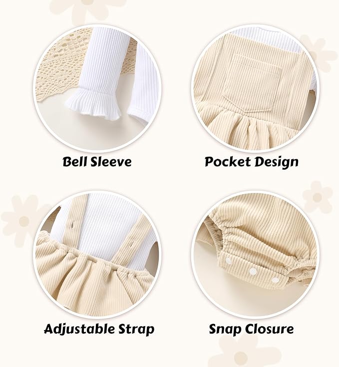 YOUNGER TREE Newborn Baby Girl Fall Winter Outfits Long Sleeve Romper Corduroy Overall Dress Infant Skirt Clothes Sets