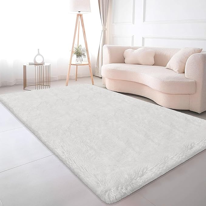 Soft White Fluffy Rugs for Living Room 5x8 Area Rug Shaggy White Carpet for Bedroom Cute Plush Fuzzy Rug for Kids Room Girls Bedroom Nursery Playroom Dorm Home Decor
