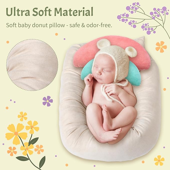 M&G House Newborn Photography Props - 6pcs Baby Photoshoot Props, Adjustable Photography Props Fits 0-6 Months Baby, Ultra-Soft Photo Donut Posing Pillow Basket - Multicolor