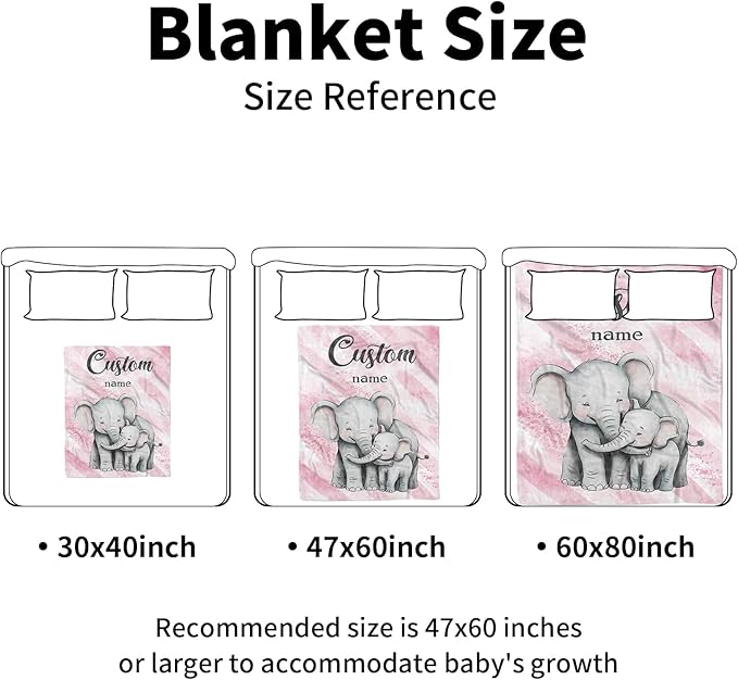 Personalized Baby Blankets for Girls, Custom Name Pink Elephant Baby Blanket, Soft Receiving Blanket for Newborns and Toddlers, Ideal for Baby Showers and Nursery Decor
