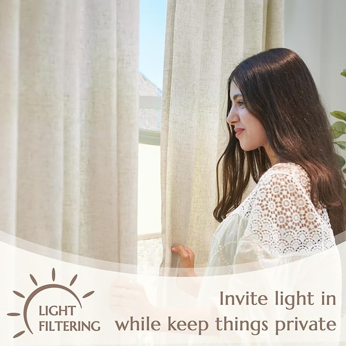 jinchan Linen Curtains with Privacy Lining 108 Inches Length Natural Crude Beige Farmhouse Closet Lined Drapes for Small Narrow Window Bedroom Living Room Bay Window 2 Panels Rod Pocket Back Tab