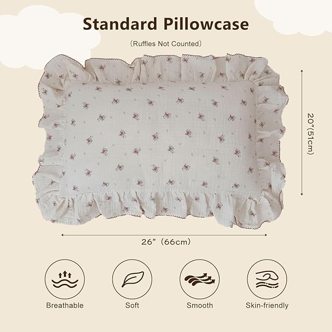 BuLuTu Toddler Pillowcase Cotton Muslin Kids Pillow Cases Enveloped Soft Breathable Children Teens Pillow Cover for Sleeping Traveling, Standard Size Pillow Protector, Berry Pattern, 20"x26",1 Piece