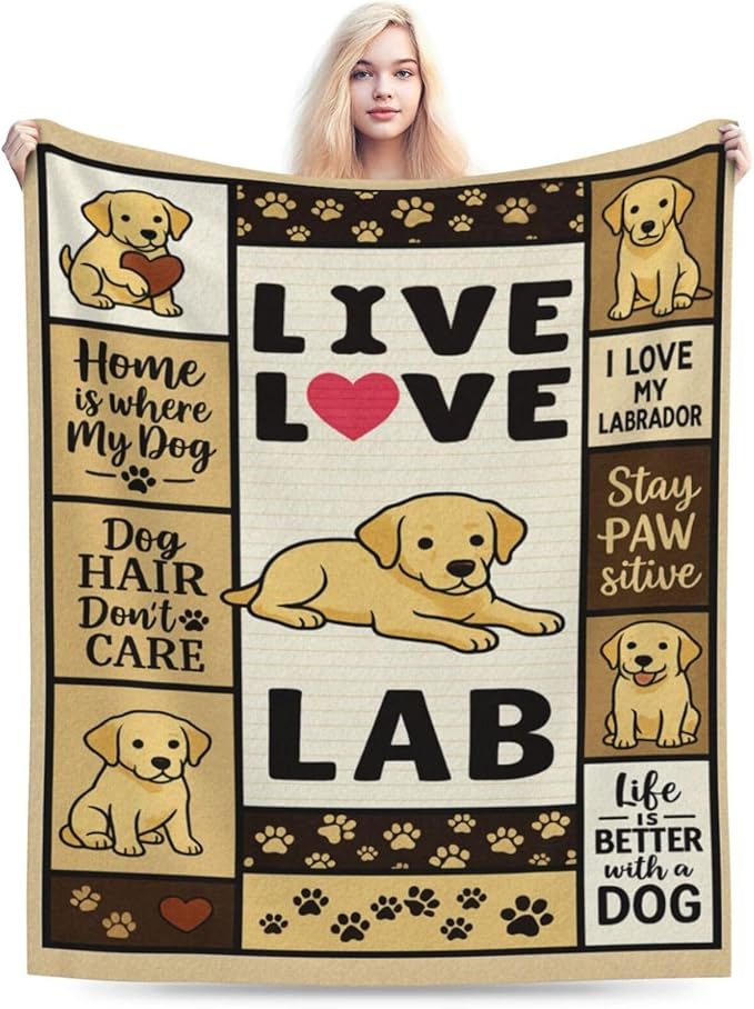 Labrador Retriever Blanket Cute Dog Throw Blanket Love Lab Puppy Soft Cozy Fleece Fuzzy Stuffed Plush Flannel Animal Gifts for Girls Women Boys Kids Adults 50"X60"