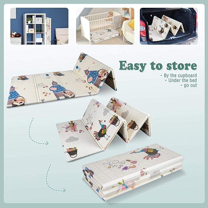UANLAUO Foam Play Mat for Baby - Foldable Play Mats for Floor 59" x 59" Thick Foam Mats for Kids Reversible Educational Crawling Mat for Infants 6-12 Months & Toddlers, Easy Clean Playmat