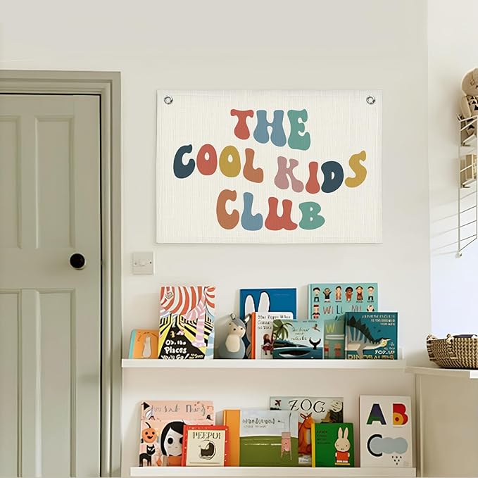 Lacama Reading Corner Decor for Classroom，The Cool Kids Club Linen Banner，Playroom Decor Kid Banner Flag，Boys Room Wall Decor，Toddler Bedroom Decor Flags for Bedroom，Nursery 30x20