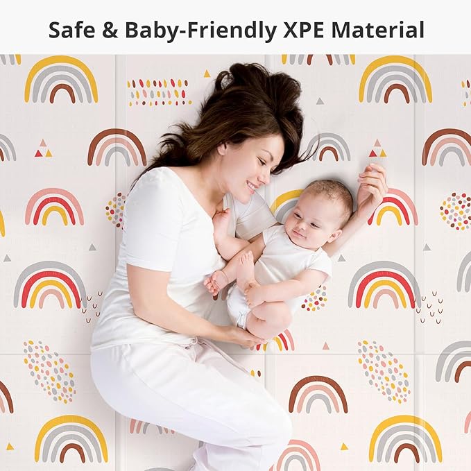 Baby Play Mat,79"X71"Extra Large Play Mat,Non-Toxic Tummy Time,Baby Play Mats for Floor,Waterproof,Baby Crawling Mat,Soft Foam Mat for Babies and Toddlers,Reversible & Portable Star and Rainbow