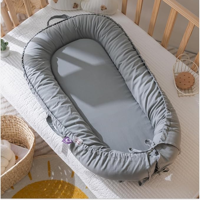 Infant Lounger, Baby Nest Cover for Baby Girls & Boys, Newborn Essentials for Baby 0-12 Months, 100% Cotton Breathable(SlateGray, Cotton)