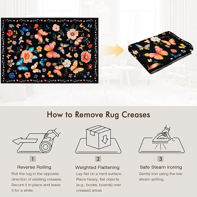 2x3 Machine Washable Area Rug, Non-Slip Small Vintage Floral Entryway Rug for Front Door, Low Pile Indoor Door Mat for Entryway, Bedroom, Dining Room & Kitchen(2x3 Black Floral)