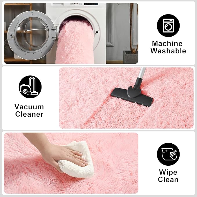 Merelax Modern Soft Fluffy Small Shaggy Rug for Bedroom Livingroom Dorm Kids Room Indoor Home Decorative, Non-Slip Plush Furry Fur Area Rugs Comfy Nursery Accent Floor Carpet 5X7 Feet,Pink