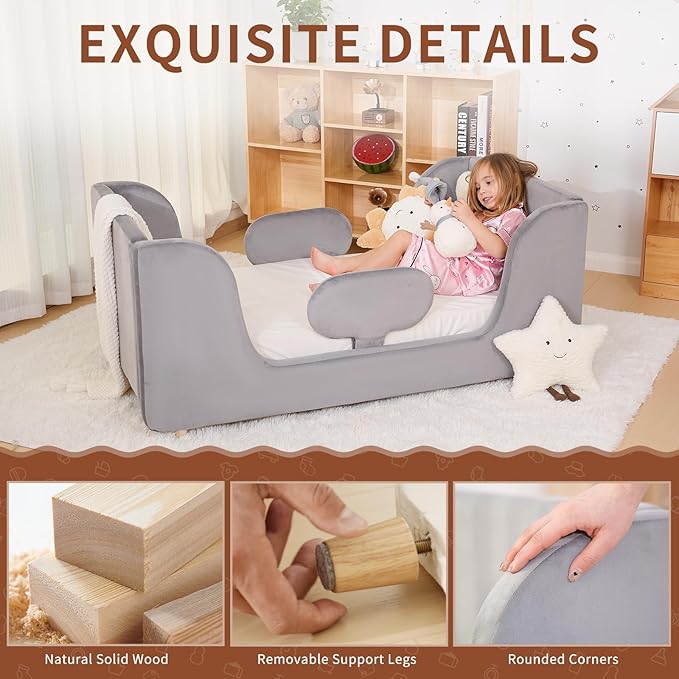 DoCred Toddler Bed - Toddler Floor Bed Frame with Removable Guard Rails, Kids Beds for Ages 2-7 Years, Kid Beds for Girls and Boys, Standard Crib Size(Mattress Not Included)