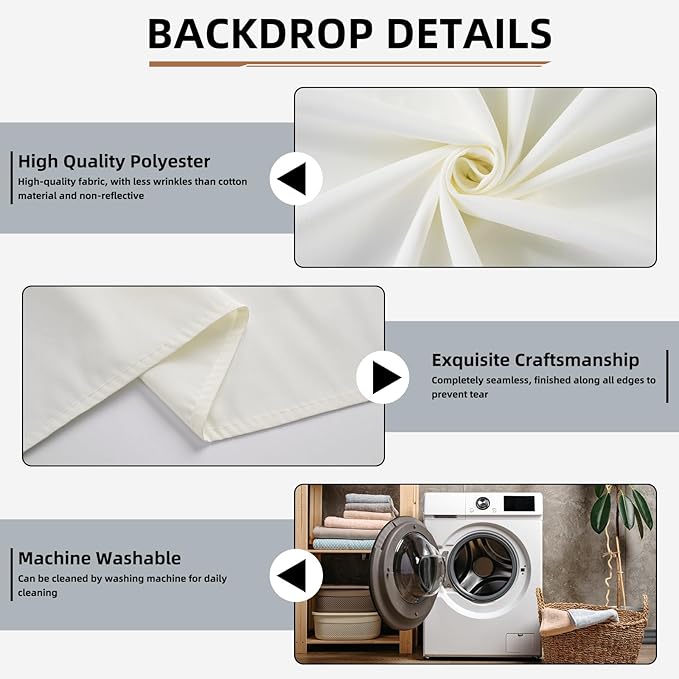 Ivory Backdrop,5x10FT Photo Backdrop for Photography Background Backdrops Curtain for Portraits Studio Photoshoot Party Screen Video Recording