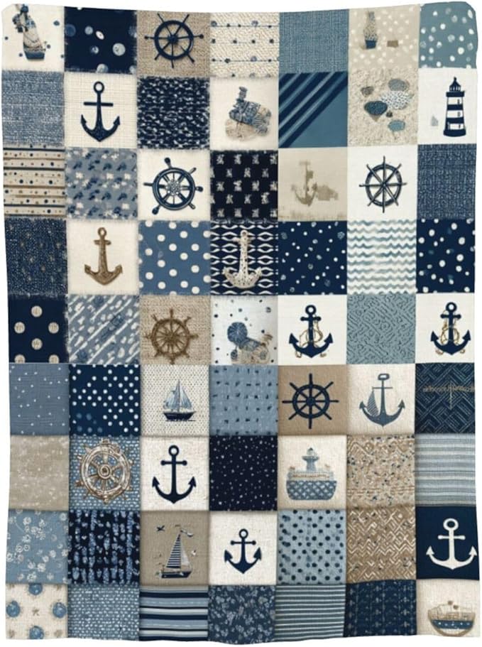 Nautical Blanket Ocean Sea Throw Blanket Sailboat Anchor Soft Cozy Fleece Fuzzy Stuffed Plush Flannel Gifts for Girls Women Boys Kids Adults 60"X80"