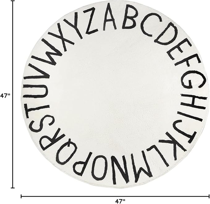 Topotdor Round Kids Play Rug Alphabet Nursery Area Rug Extra Large Soft Crawling Play Mat for Children Toddlers Bedroom (47 inch, White)