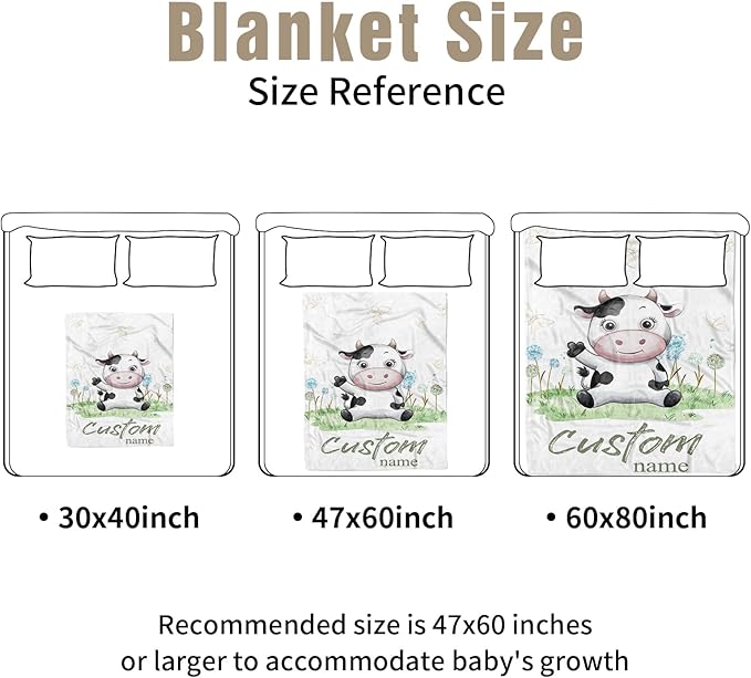 Personalized Crib Bedding Set for Boys Girls, Custom Baby Crib Sets with Name, Cows Theme Nursery Bedding, 2 Piece Baby Crib Sets - Soft Blanket with Double Layer Dotted Backing, Crib Fitted Sheet