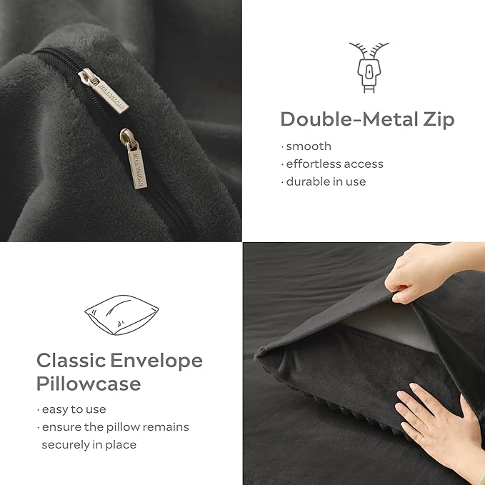 JELLYMONI Plush Duvet Cover Set - Twin Size Dark Gray Striped Fluffy Comforter Cover 2pcs Bedding Set Luxury Ultra Soft Faux Fur Duvet Cover with Zipper and 1 Pillowcase (NO Comforter)