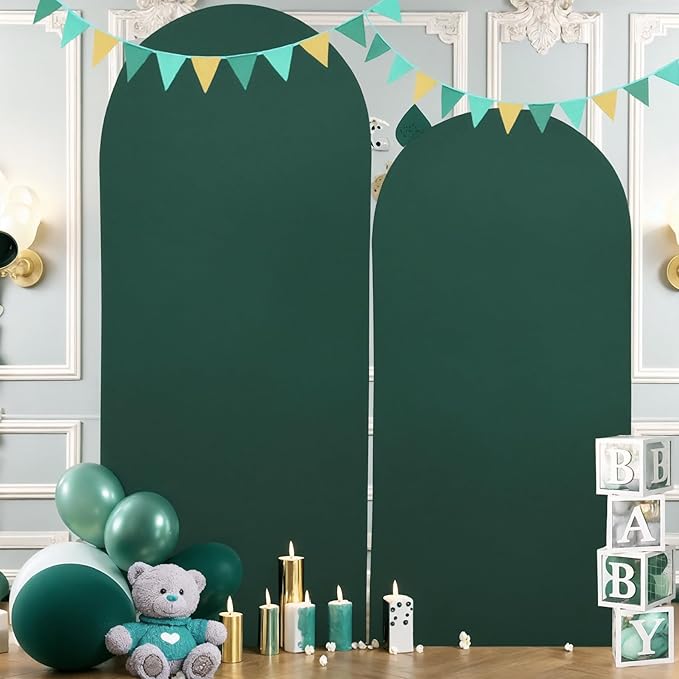 7.2FT Hunter Green Arch Backdrop Cover, Spandex Fitted Wedding Arch Stand Covers 2-Sided Round Top Chiara Arch Backdrop Cover for Wedding Ceremony Birthday Party Baby Shower Banquet Decoration