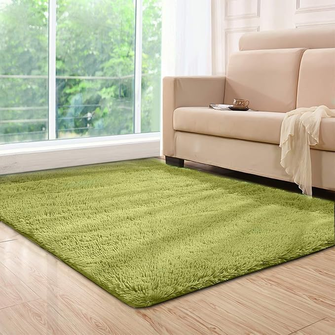 Merelax Soft Modern Indoor Large Shaggy Rug for Livingroom Bedroom Dorm Kids Room Home Decorative, Non-Slip Plush Fluffy Furry Fur Area Rugs Comfy Nursery Accent Floor Carpet 3x5 Feet, Green