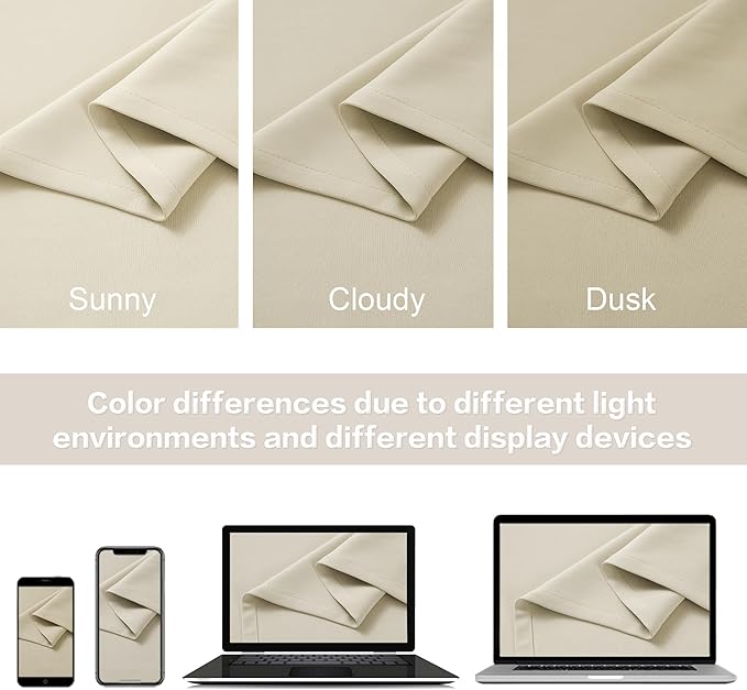 DUALIFE Buttercream Beige Curtains 72 Inch Length 2 Panels Set Room Darkening Window Drapes for Bedroom 52 x 72 Inches Long Back Tab Loop Pocket