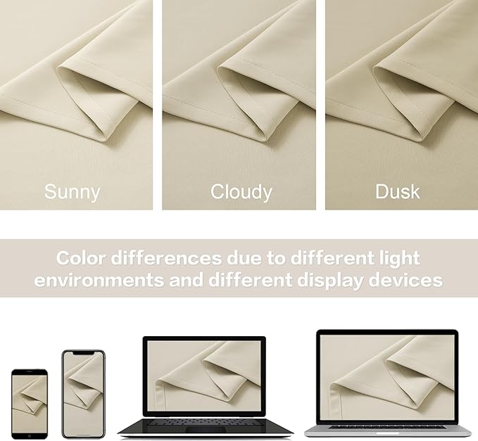 DUALIFE 120 Inch Long Back Tab Beige Long Curtains - Rod Pocket Blackout Tall Window Drapes for Bedroom Thermal Insulated Room Darkening Curtains for Living Room (W52 x L120 Inch, 2 Panels)
